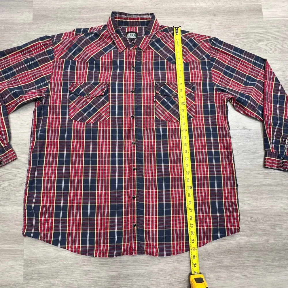 KEY‎ EST 1908 Mens Plaid Western Shirt 2XLT Long Sleeve Snap Up Red Blue